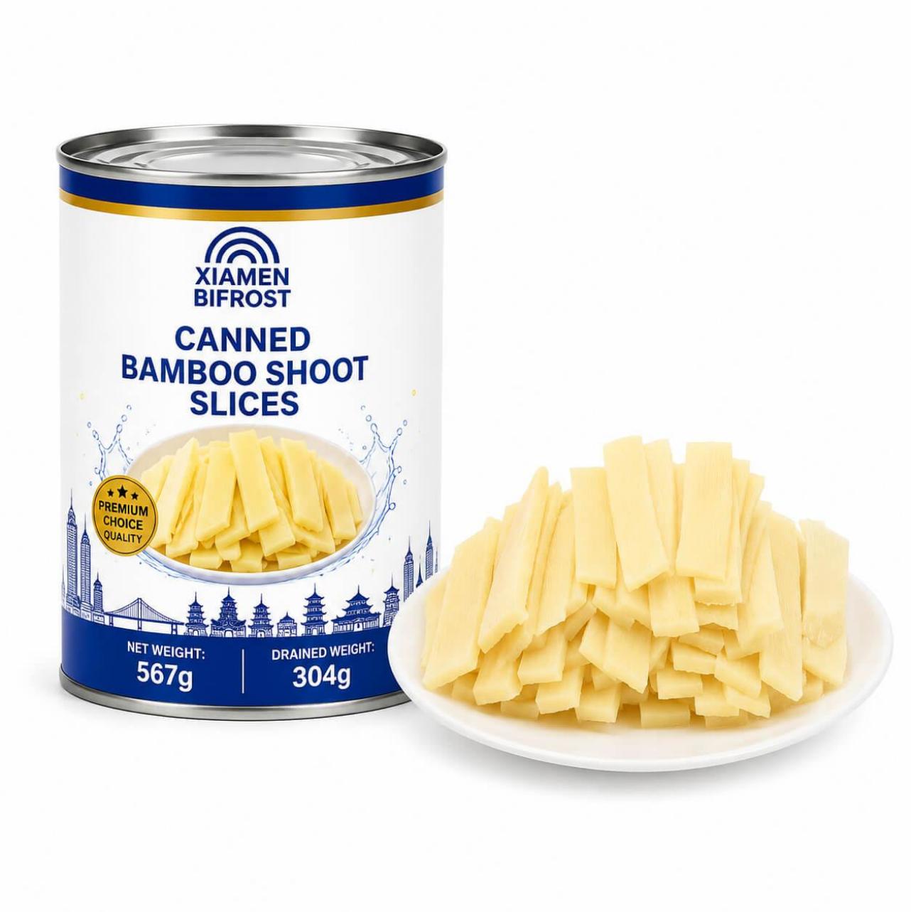 Canned bamboo shoots slices and strips for Asian food markets