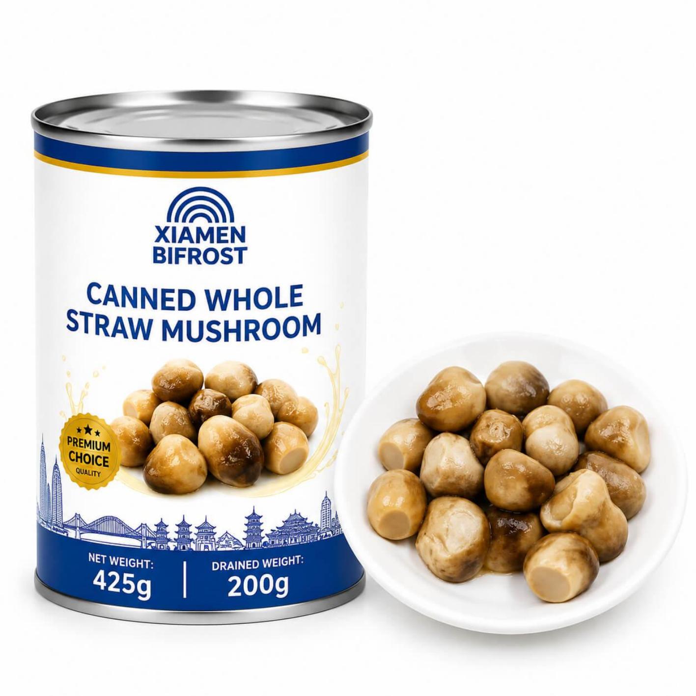 Canned straw mushroom whole and halves style for Asian food markets