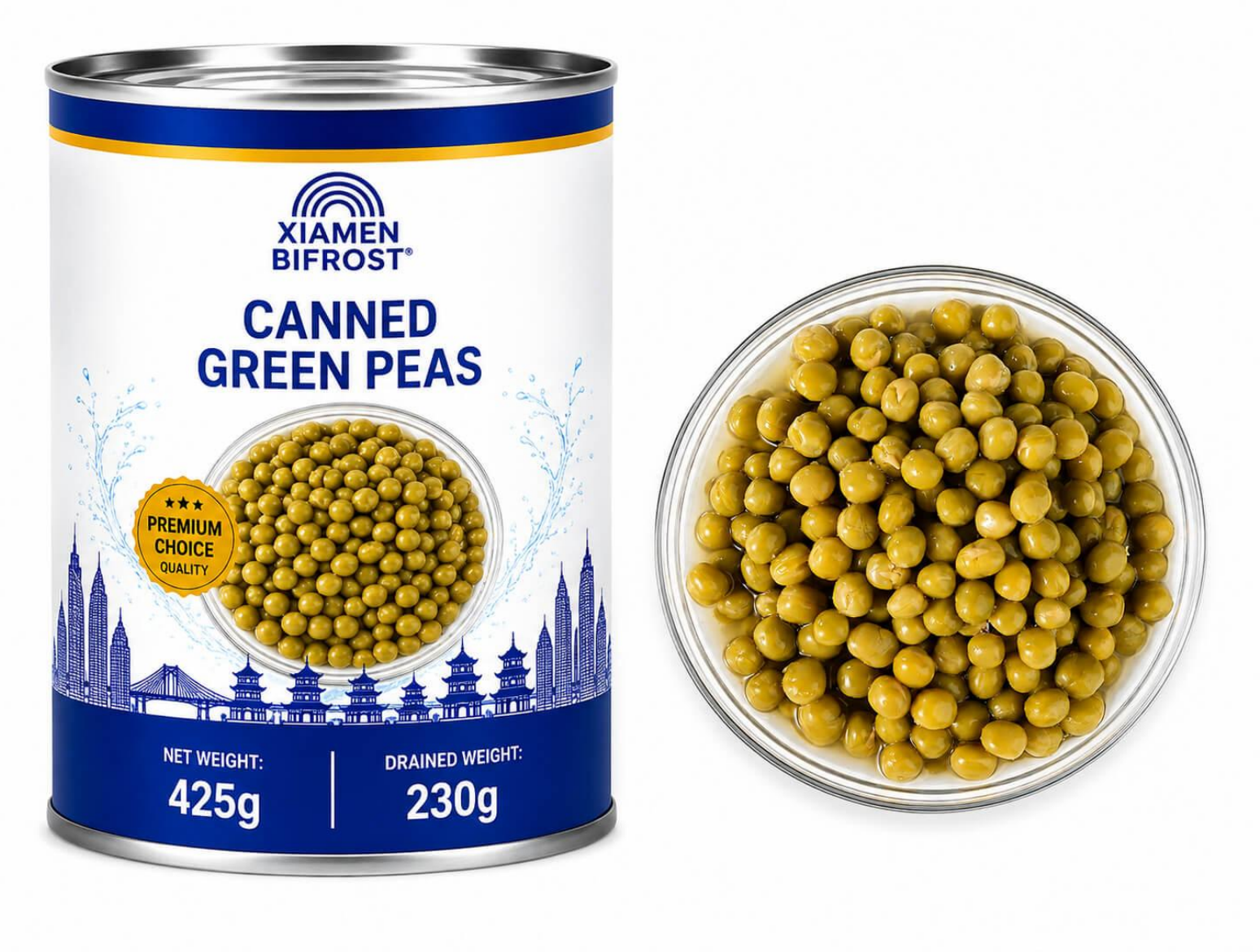 Canned green peas for retail wholesale and food service applications